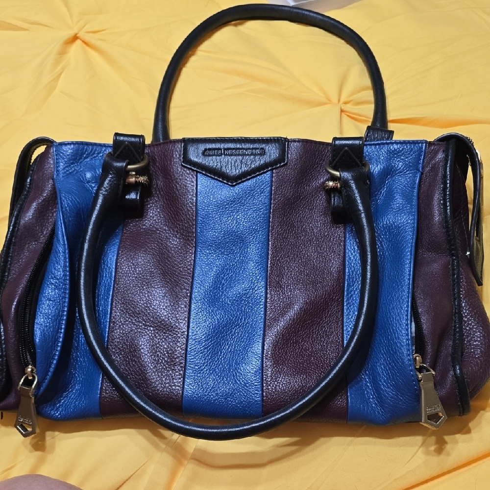 Aimee Kestenberg Blue and Brown Shoulder Bag with Color-Block Design